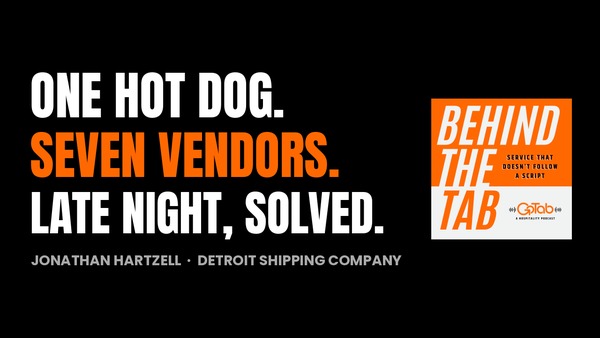 Gráfico de Behind the Tab: Un hot dog. Siete proveedores. Noche tardía, resuelta. Jonathan Hartzell, Detroit Shipping Company