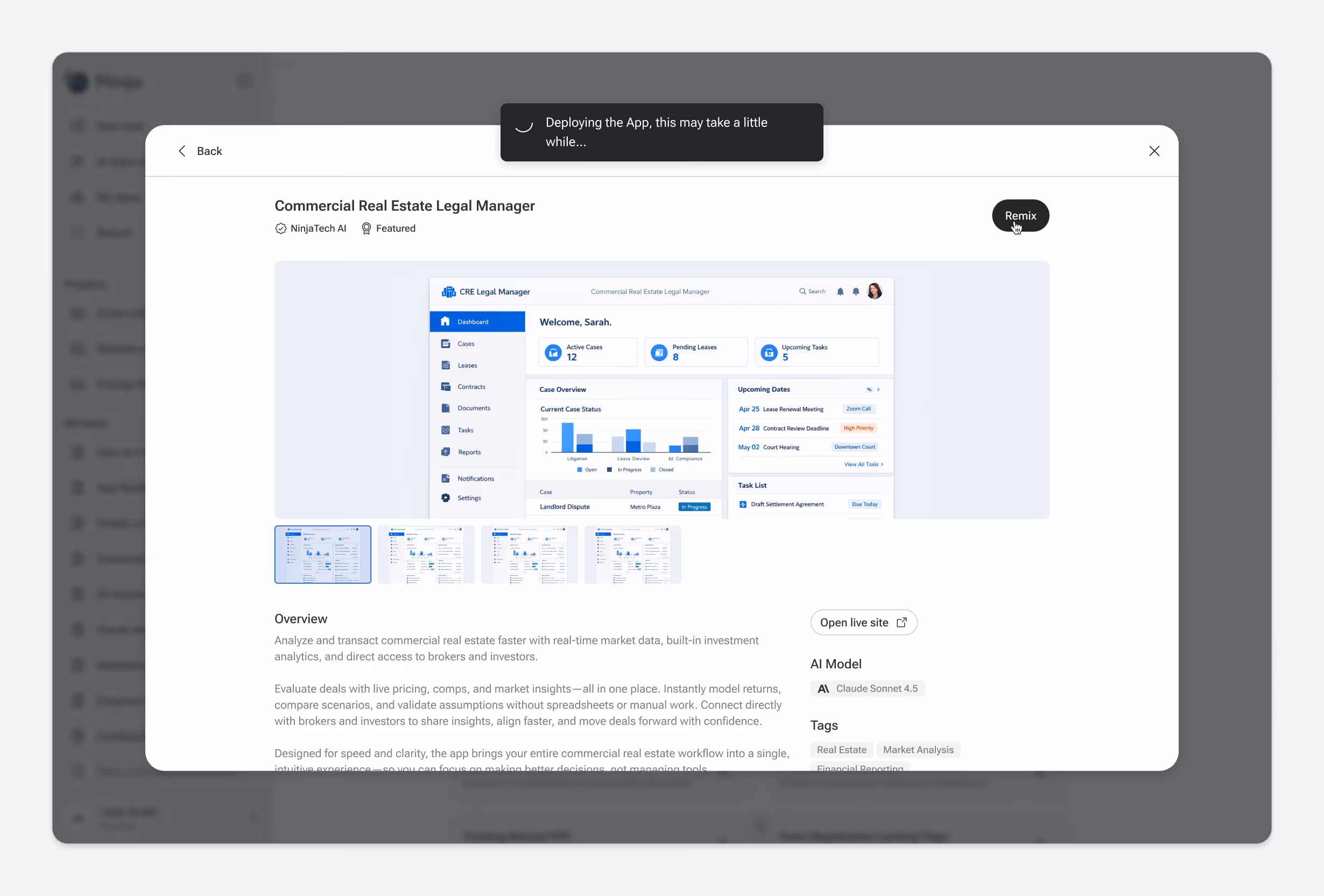 SuperNinja screen for deploying application