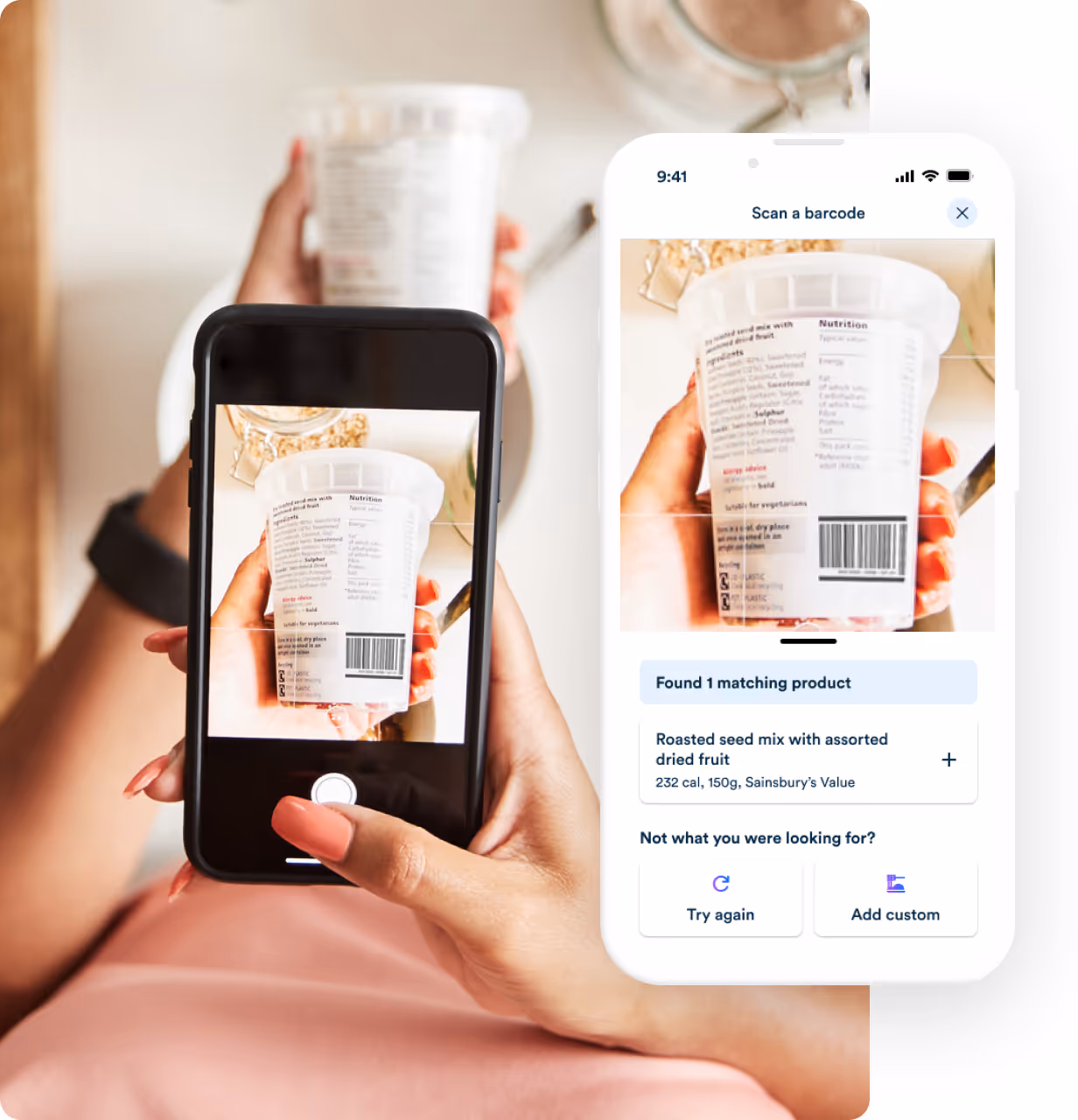 A person scanning a barcode with the Gro Health food diary