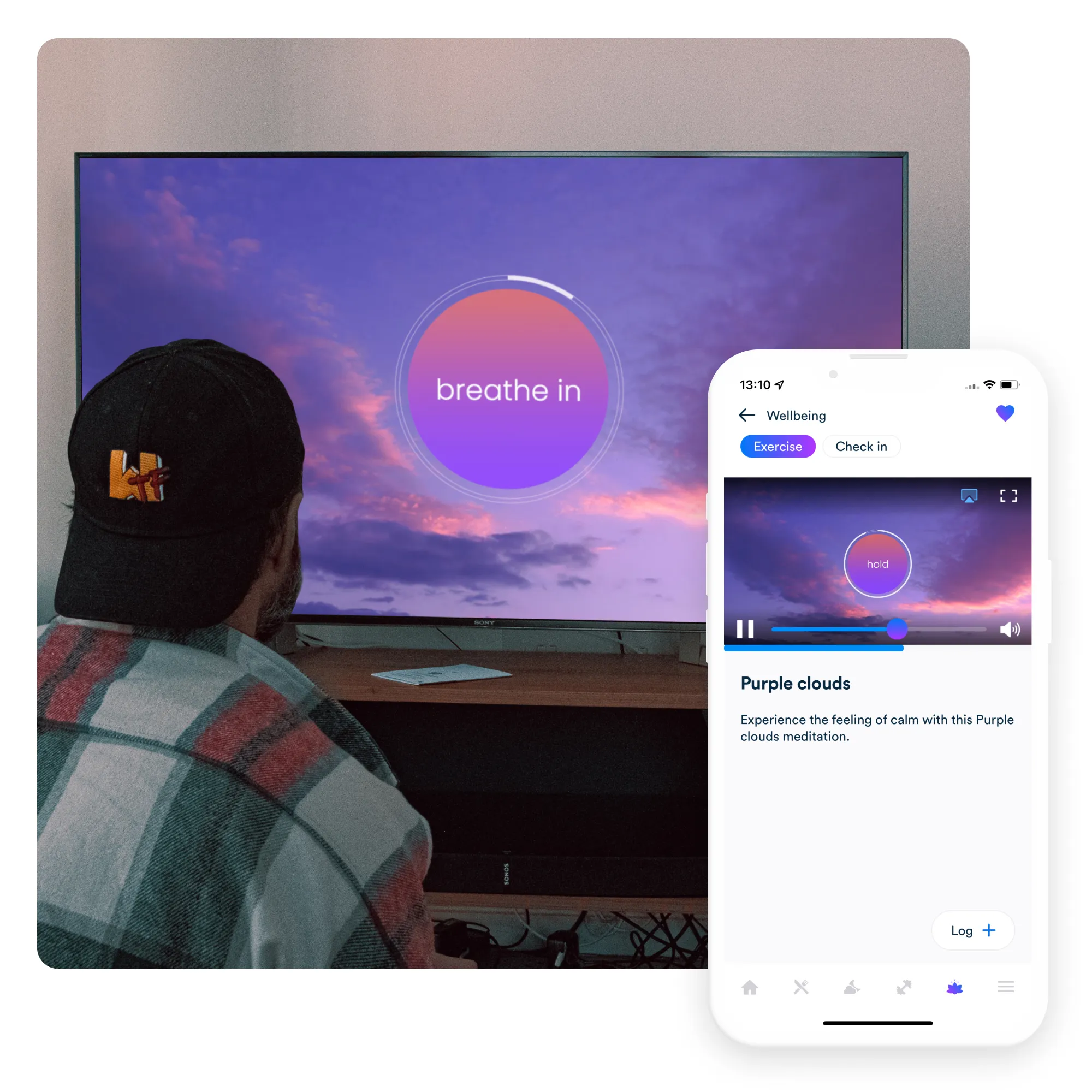 A man casting Gro meditations to his living room TV.