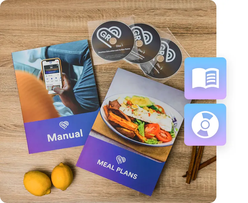 Gro Health printed and DVD manuals for digitally excluded members.
