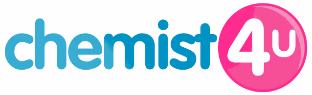 Chemist4U logo with 'chemist' in blue lowercase letters and '4u' in white inside a pink circle.