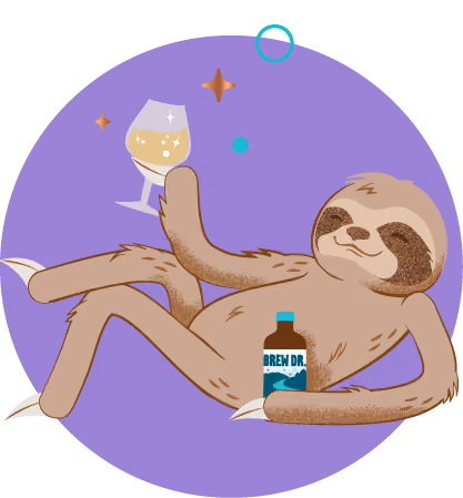 Kombucha Benefits icon of a sloth holding a bubbly kombucha