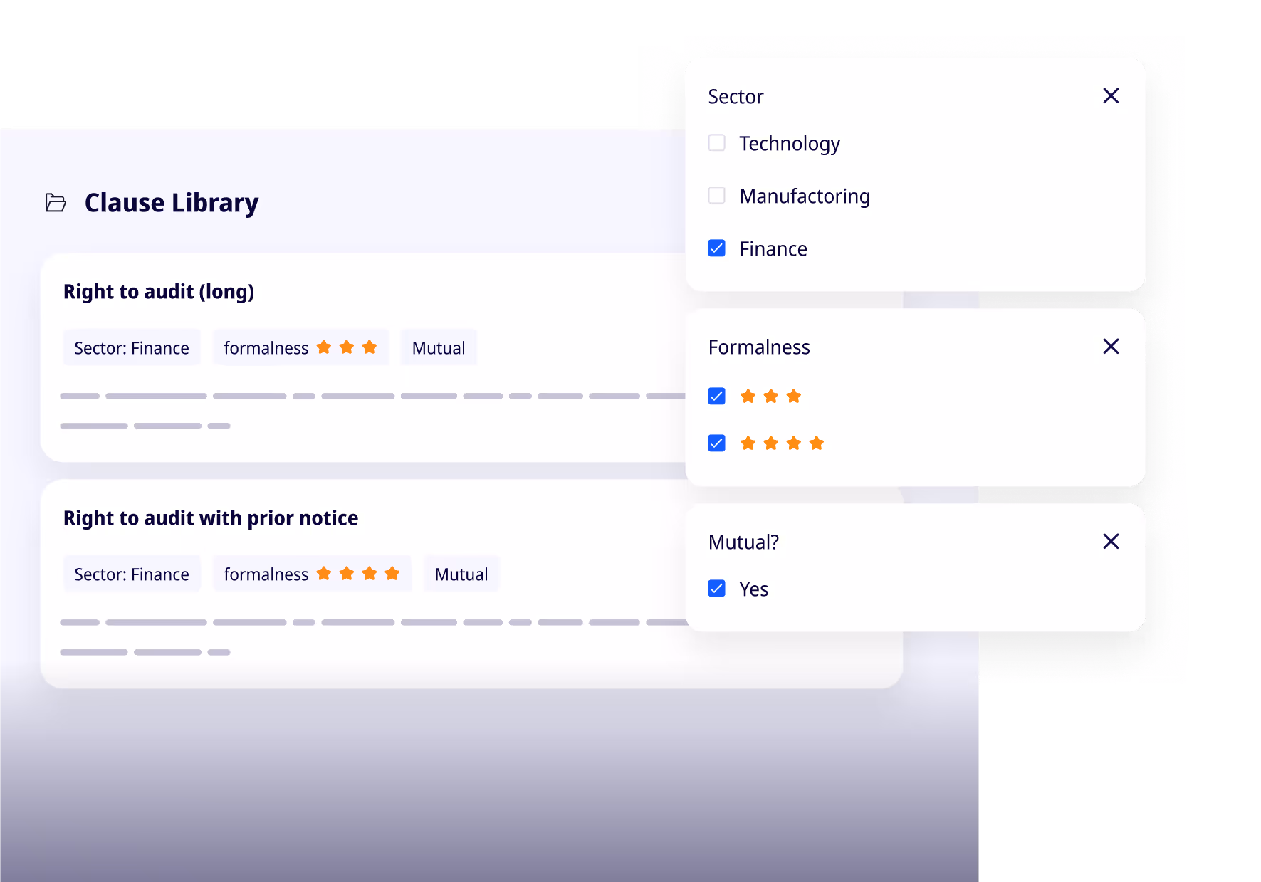 ClauseBase's Clause Finder browsing vetted clauses directly within Microsoft Word.
