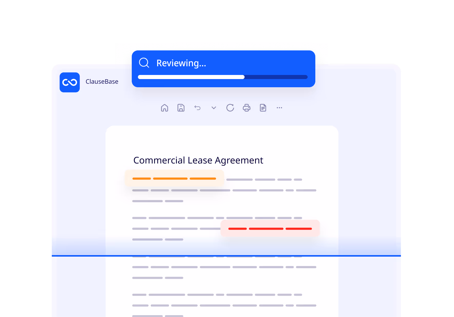 ClauseBase proofreading a legal document with AI and suggesting fixes for detected errors.