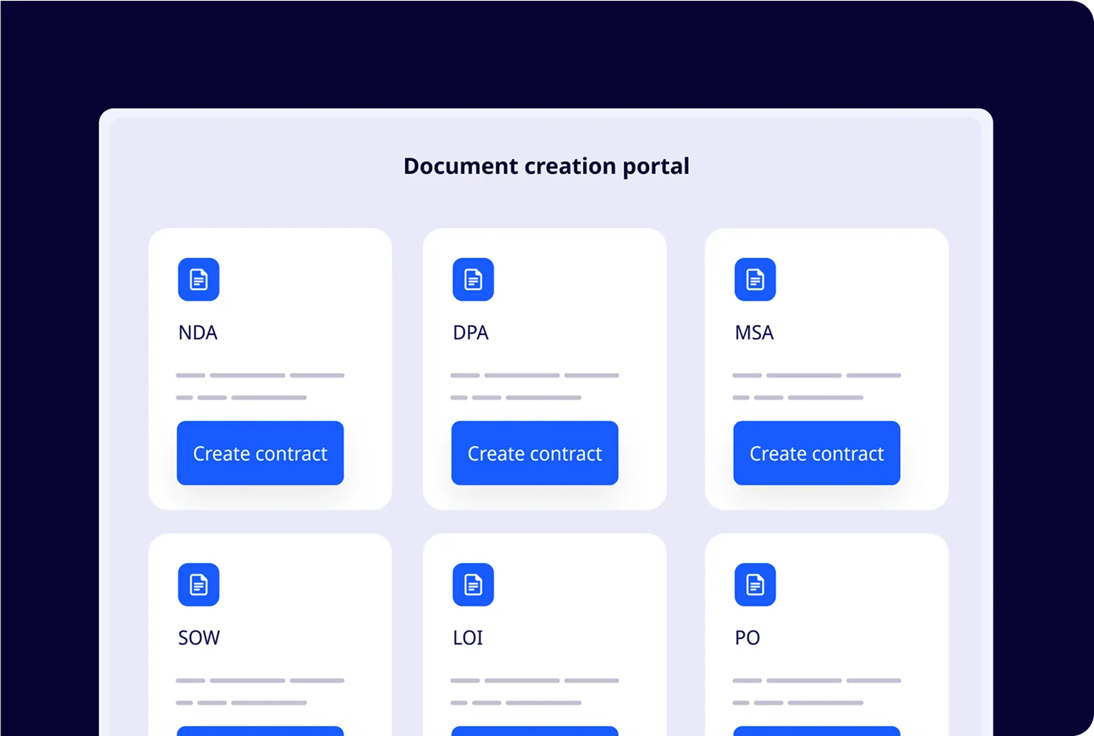 ClauseBase displaying legal templates that can be generated by non-legal users.