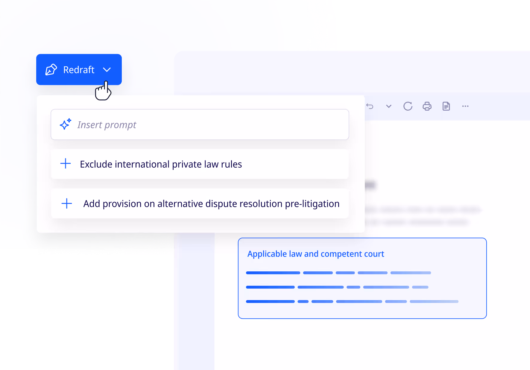 ClauseBuddy is offering the user multiple ways to redraft a clause. 