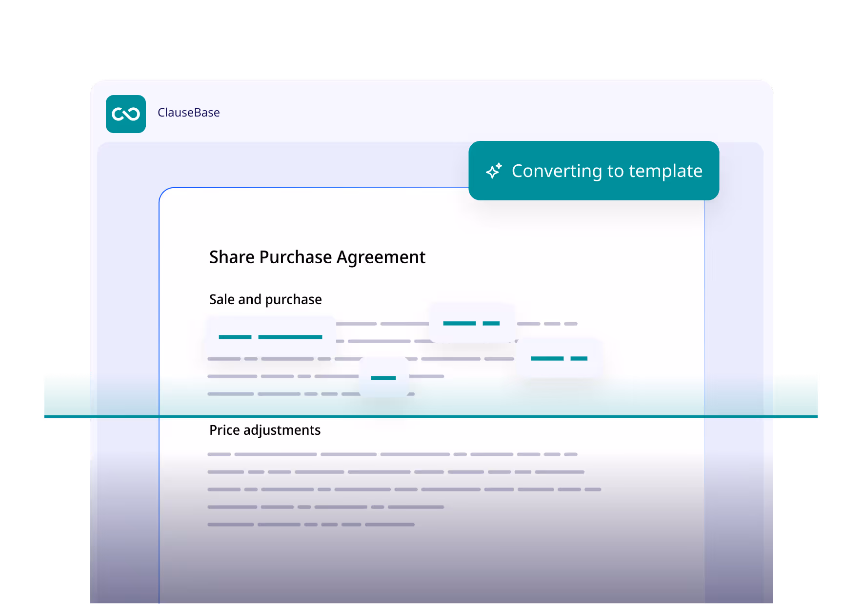 ClauseBuddy is scanning a legal document to automatically convert it into a template. 