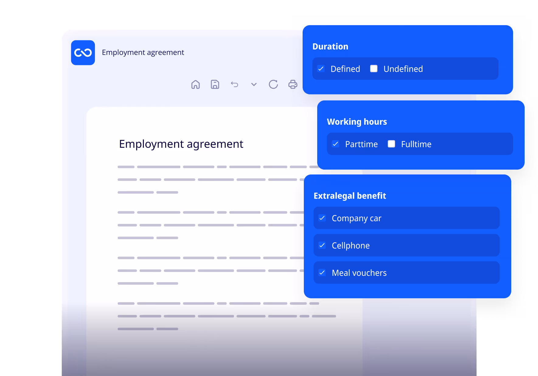 ClauseBuddy is drafting a legal document adhering to company wide set rules. 