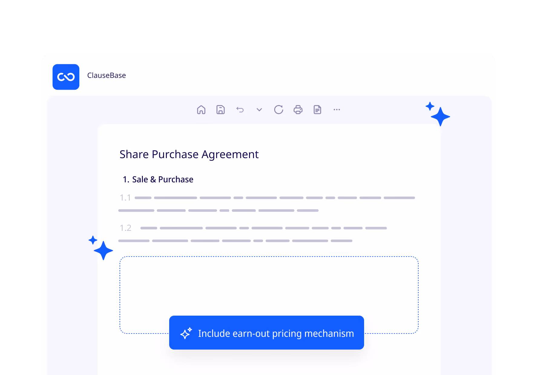 ClauseBuddy is using AI to draft a earn out pricing mechanism inside a share purchase agreement.