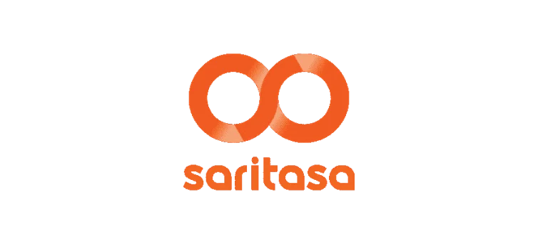 Logo de Saritasa présentant une icône orange symbolisant l'infini au-dessus du nom de l'entreprise, en caractères sans empattement minuscules.