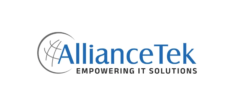 Das Logo von AllianceTek zeigt einen grauen Globus und den Slogan „EMPOWERING IT SOLUTIONS“ unter dem blauen Firmennamen.