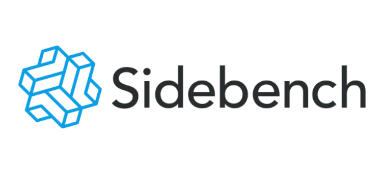 Logo of Sidebench, featuring a blue geometric icon made of interlocking 3D block outlines next to the company name "Sidebench" in a dark gray sans-serif font.