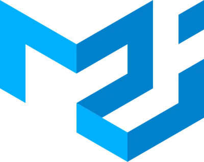Grafisches Logo des Buchstabens M, bestehend aus blauen, geometrischen Bändern, die einen mehrdimensionalen isometrischen Effekt auf weißem Hintergrund erzeugen.