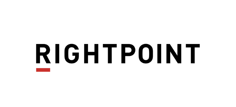 Das Logo von Rightpoint zeigt den Firmennamen „RIGHTPOINT“ in fettgedruckten, schwarzen Großbuchstaben mit einer kleinen roten Linie, die den Buchstaben „R“ unterstreicht.