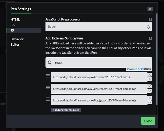 How to import React on CodePen