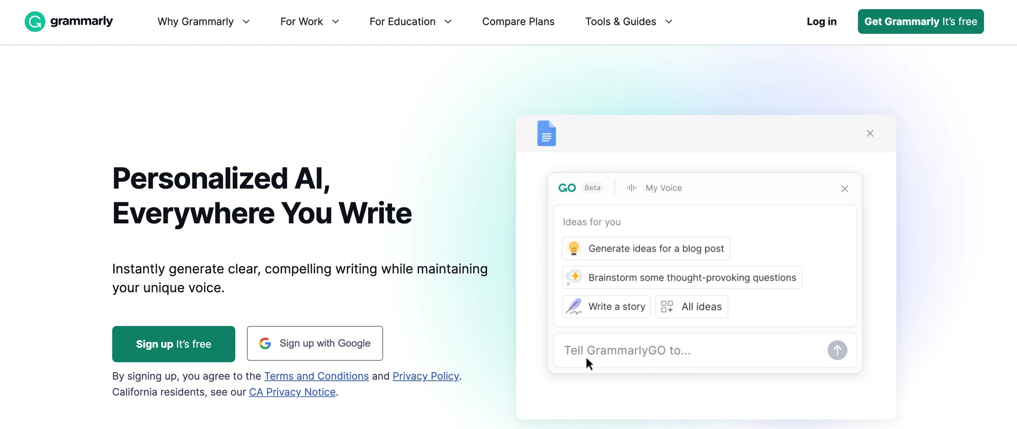 Grammarly homepage