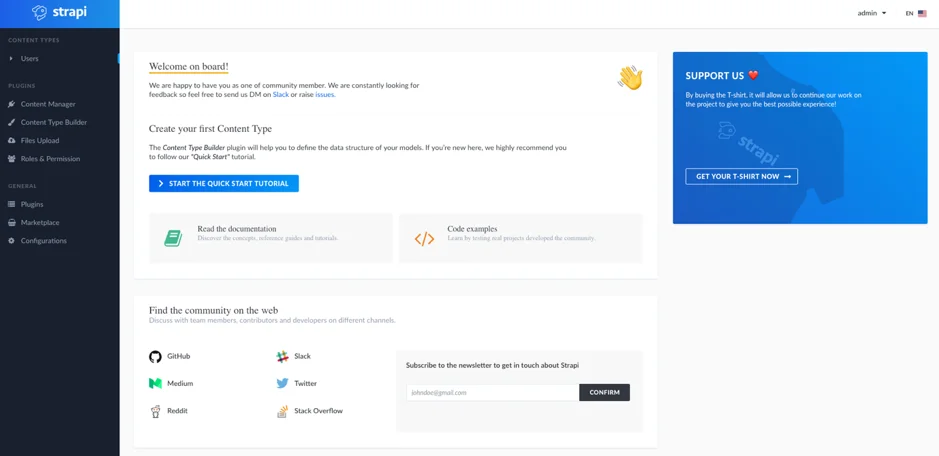 Strapi Main Screen