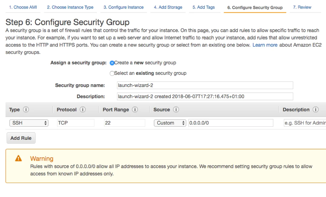 Configure security group