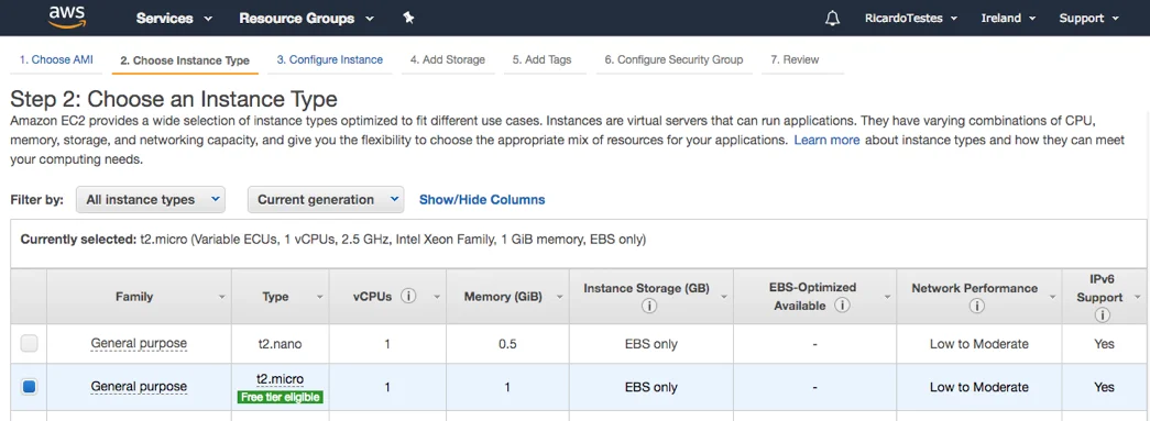 Choose the instance type