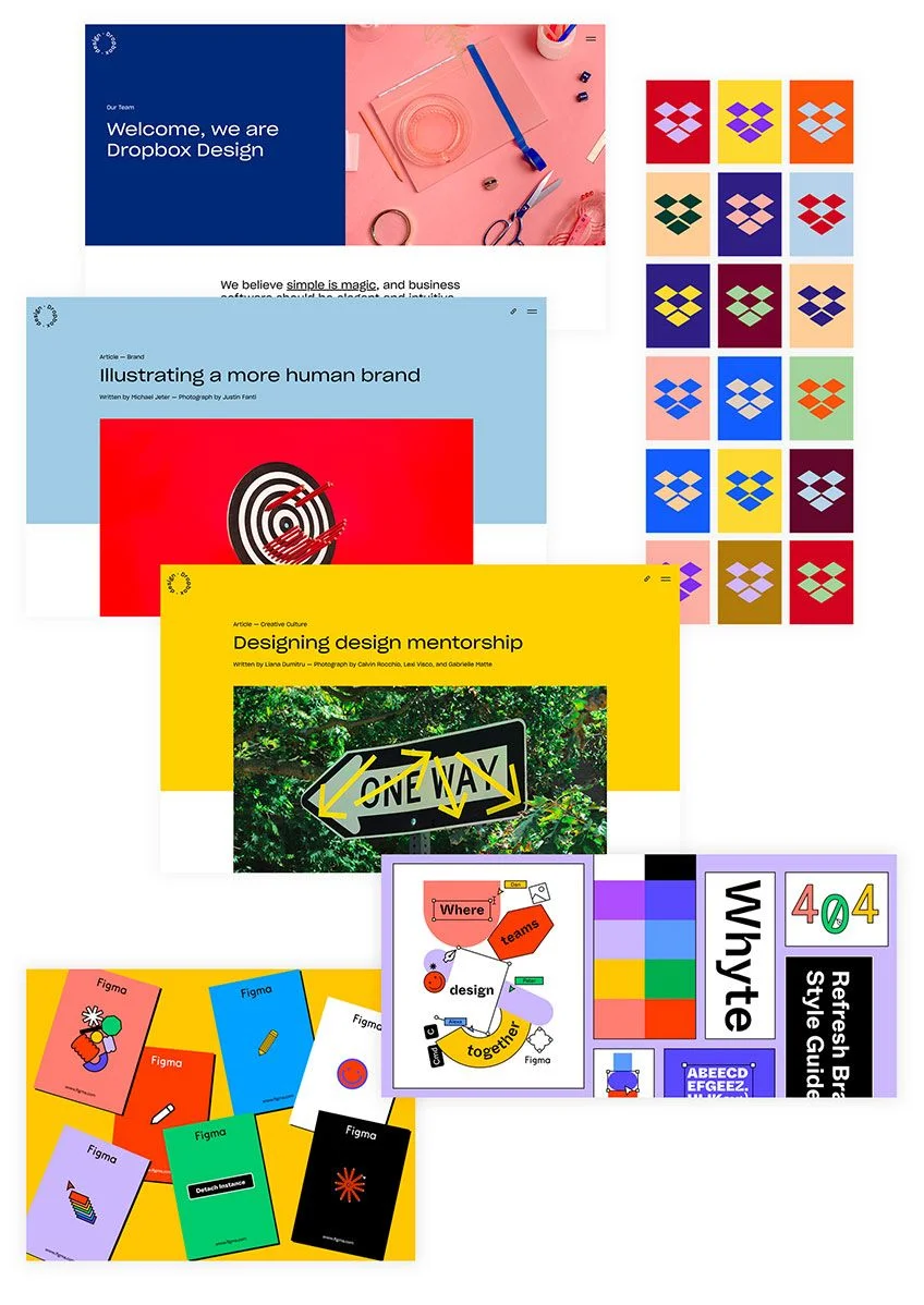 Screens showing the diversity of color palettes as one of the UI trends