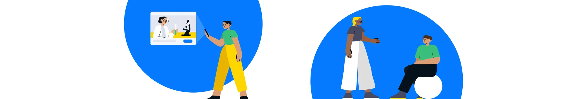 Illustrationen zum UI- und UX-Design von Gesundheits-Apps: eine Fernkonsultation und ein Patientengespräch.