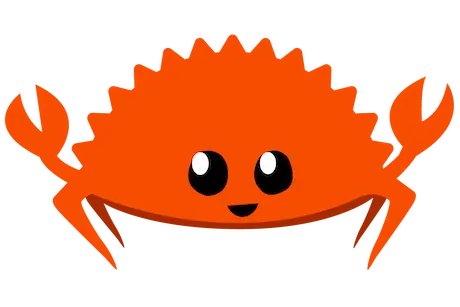 Happy orange Rust mascot Ferris smiling, representing the Rust language in a Rust vs Go comparison.