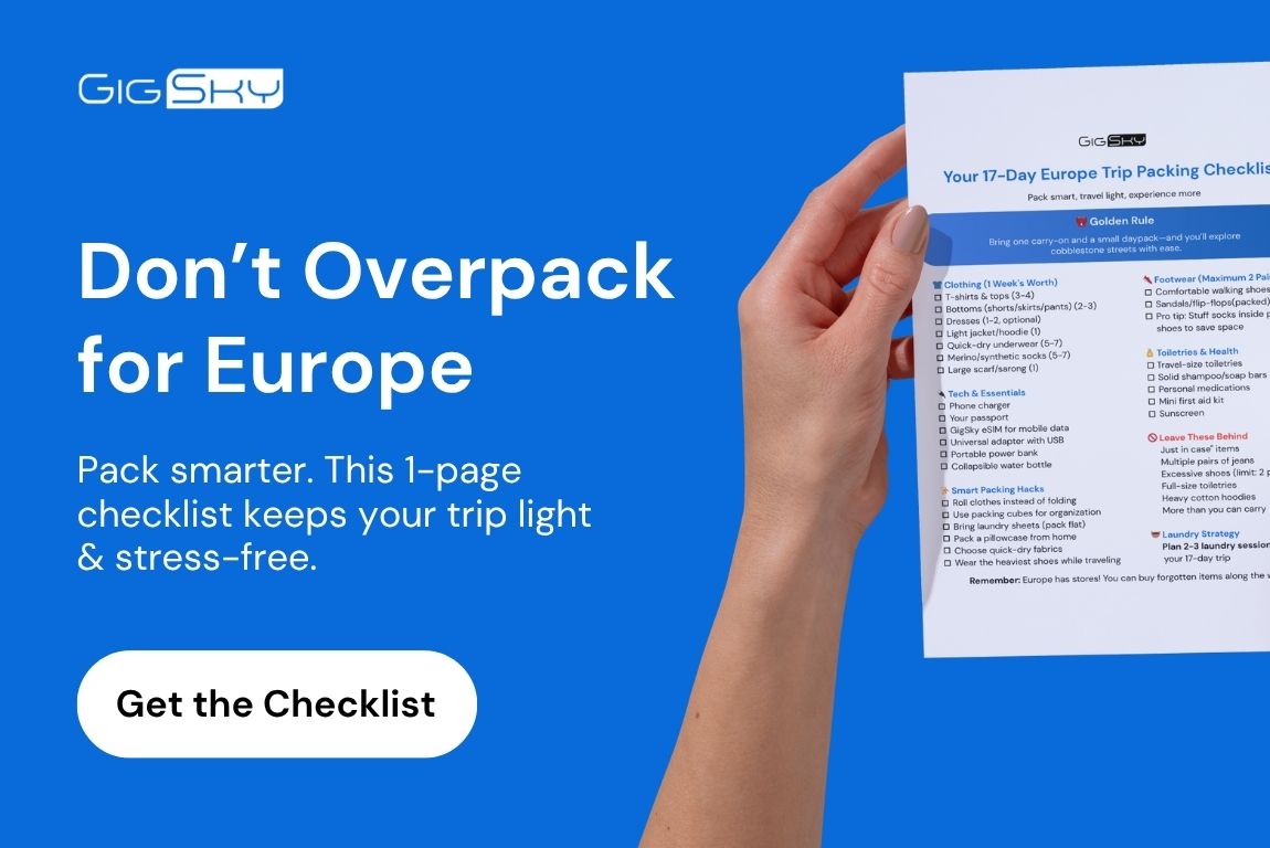 Lista de embalagem para a Europa