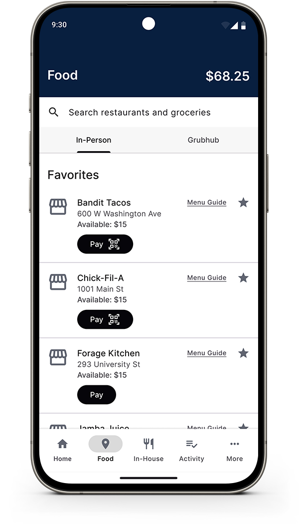 Red Card mobile app local restaurants screen