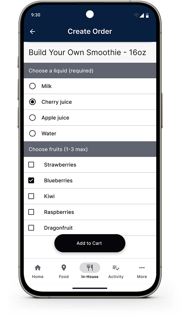 Red Card App ordering screen
