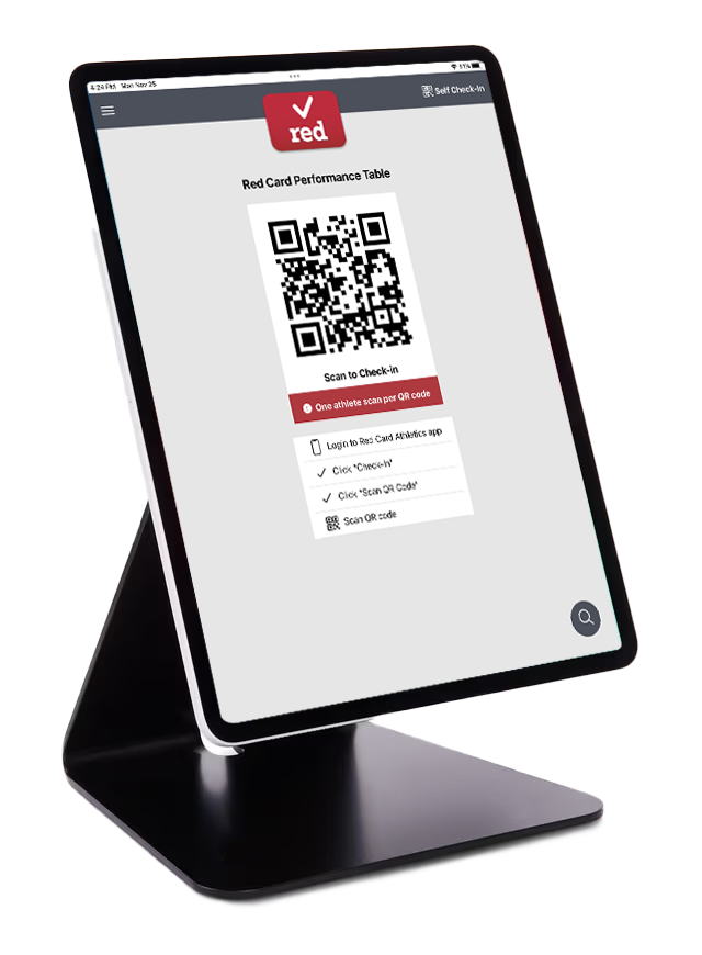 Tablet with Red Card app showing team meal check-ins screen