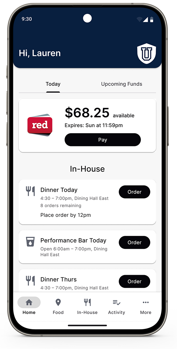 Screenshot of Red Card App home screen with a black Pay button
