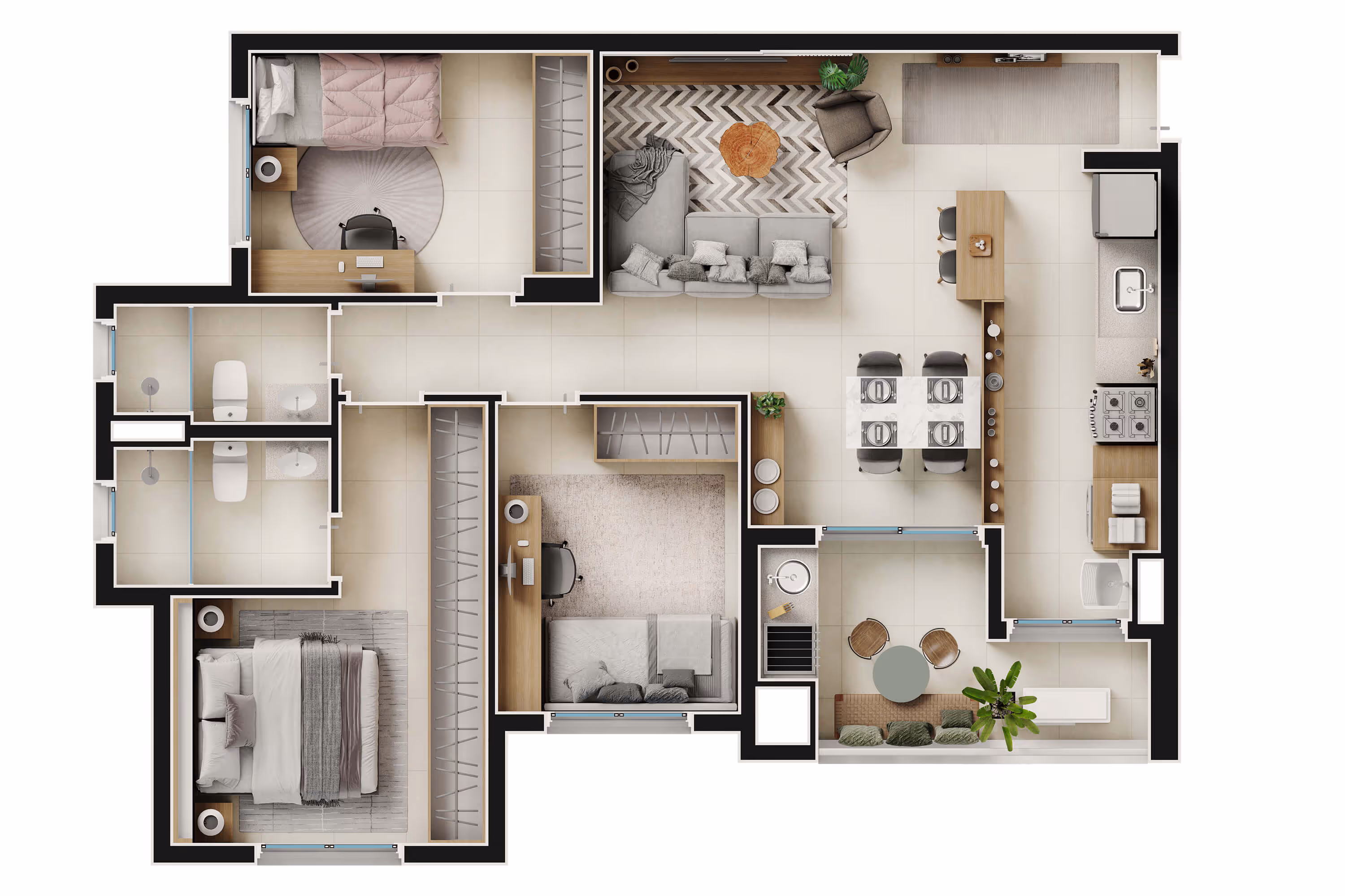 Planta de 3 dorms. 82,55 m²