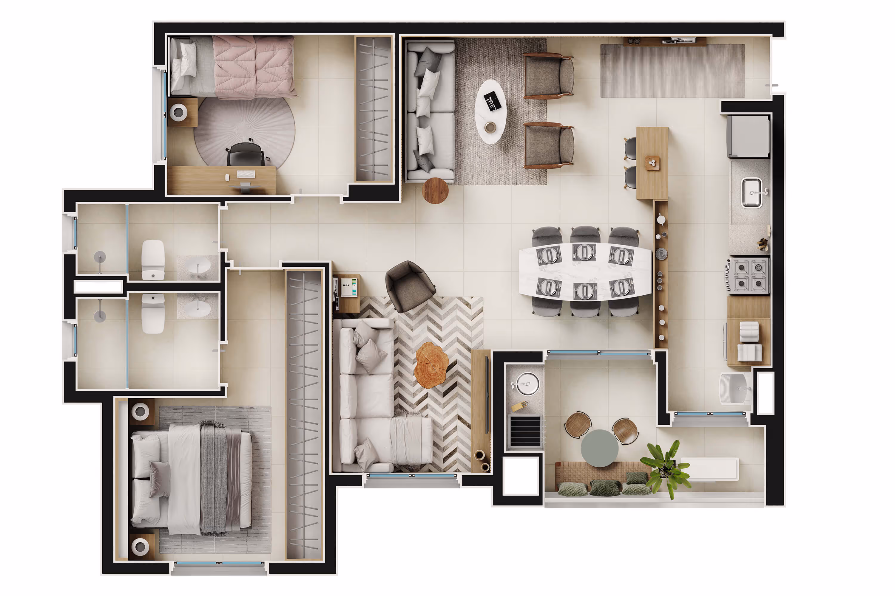 Planta de 2 dorms. 82,55 m²
