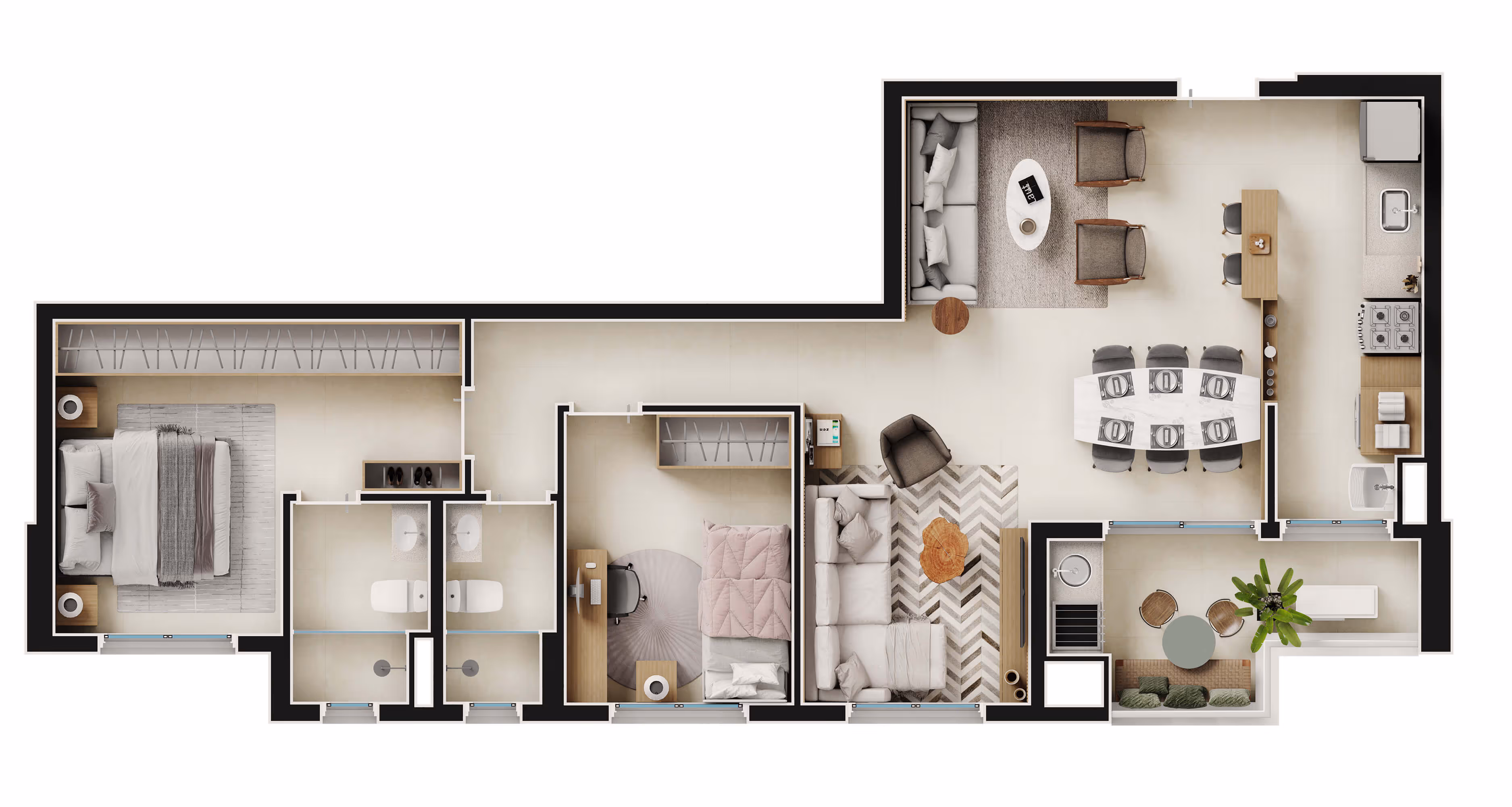 Planta de 2 dorms. 83,77 m²