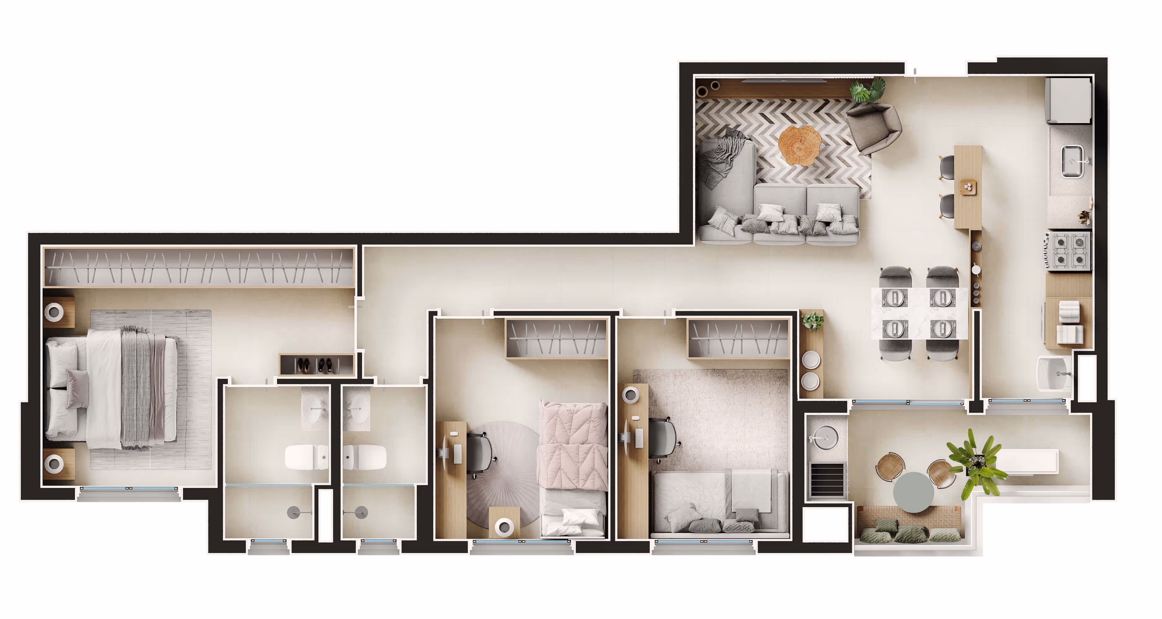 Planta de 3 dorms. 83,77 m²