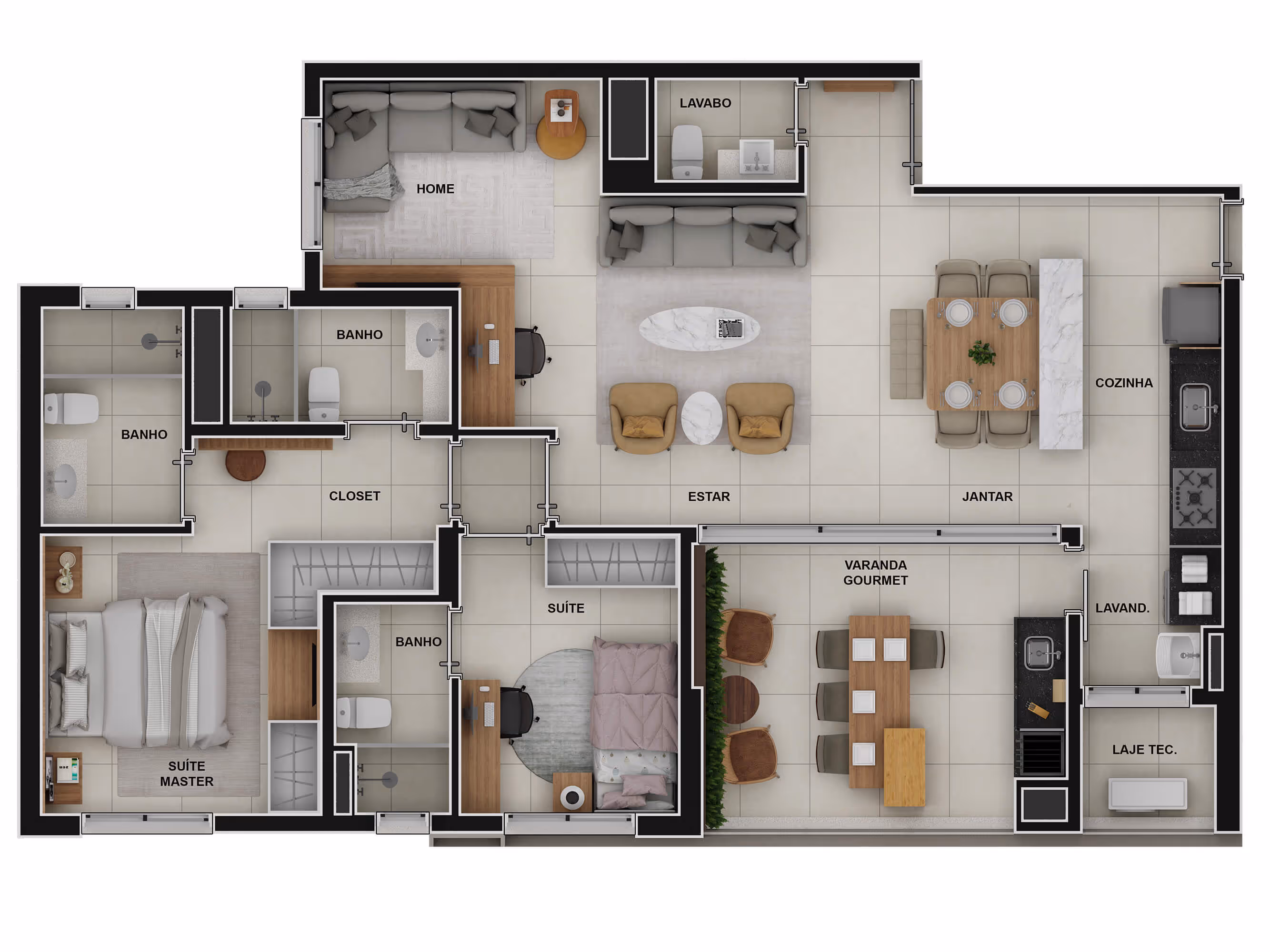Planta de 2 suítes (living ampliado)