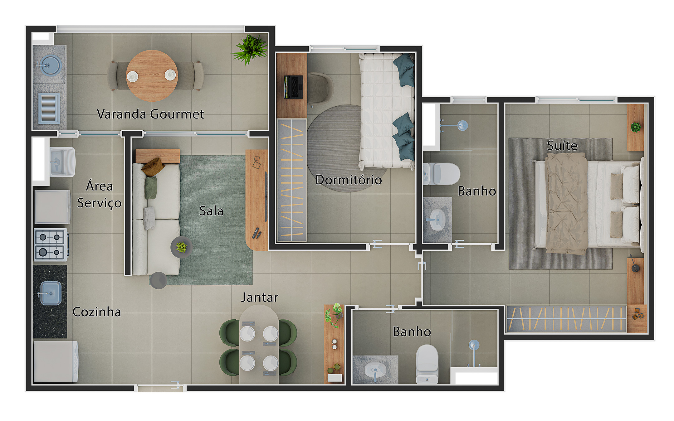 Planta do apto. de 2 dorms. (1 suíte)