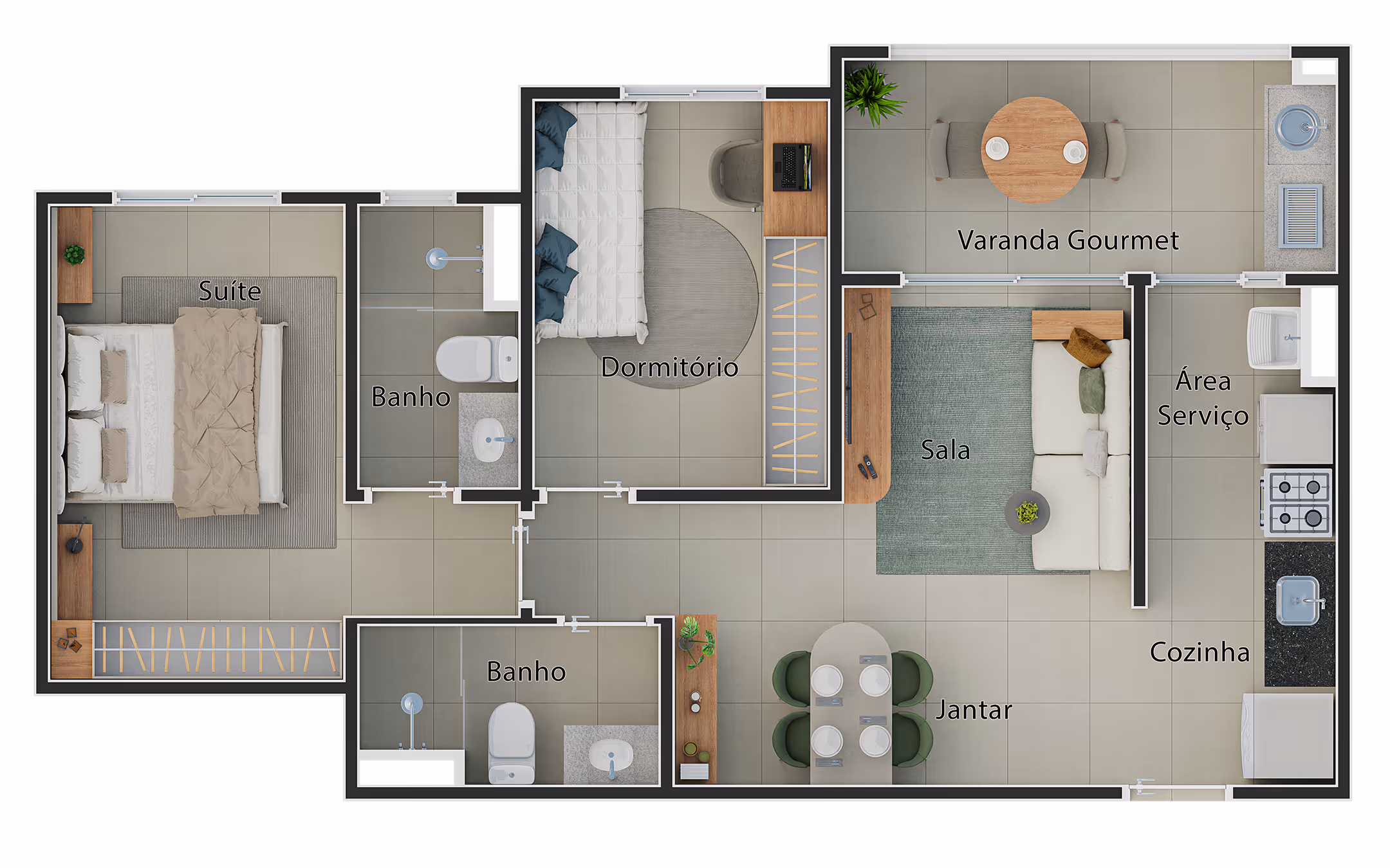 Planta do apto. de 2 dorms. (1 suíte)