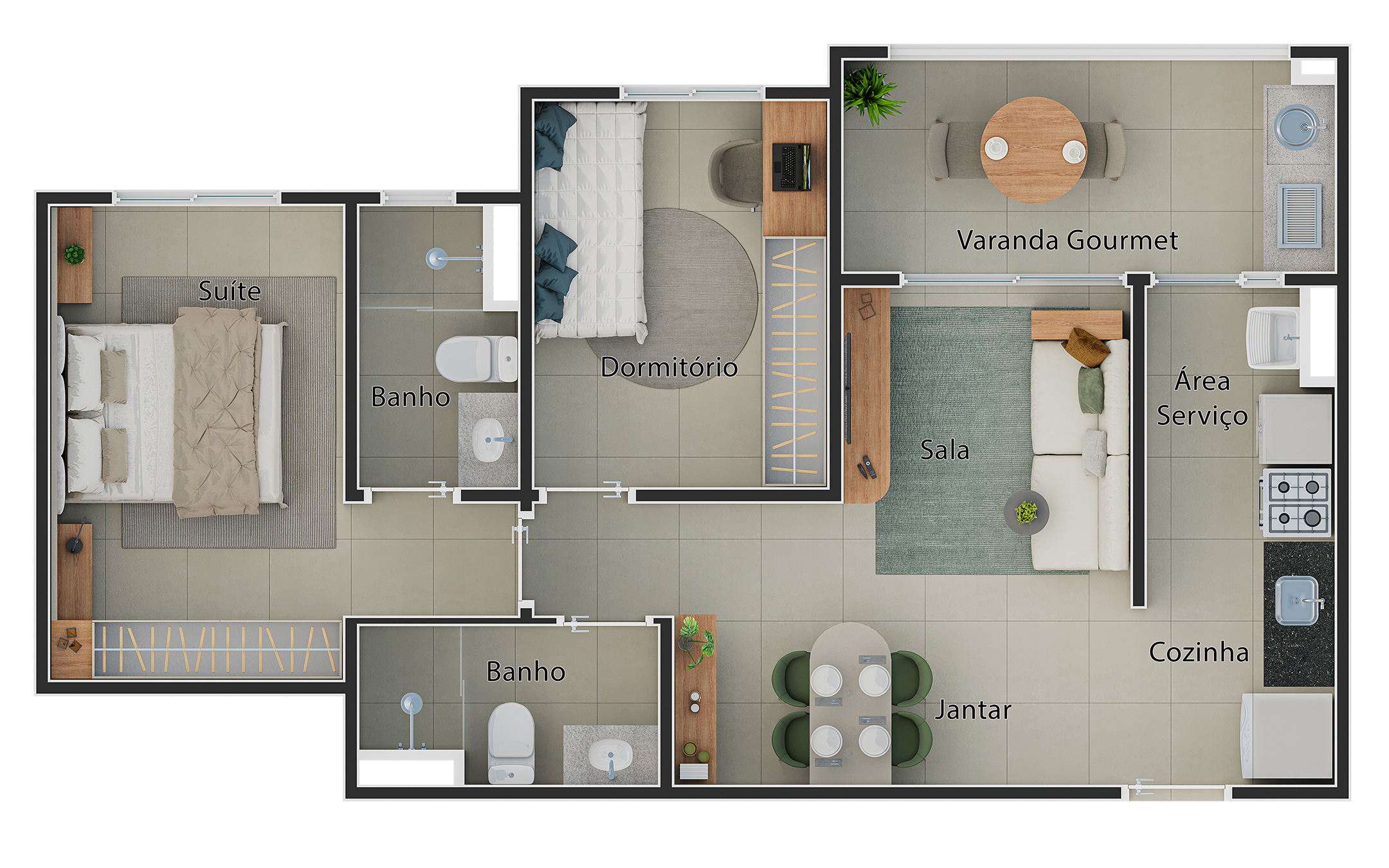Planta do apto. de 2 dorms. (1 suíte)