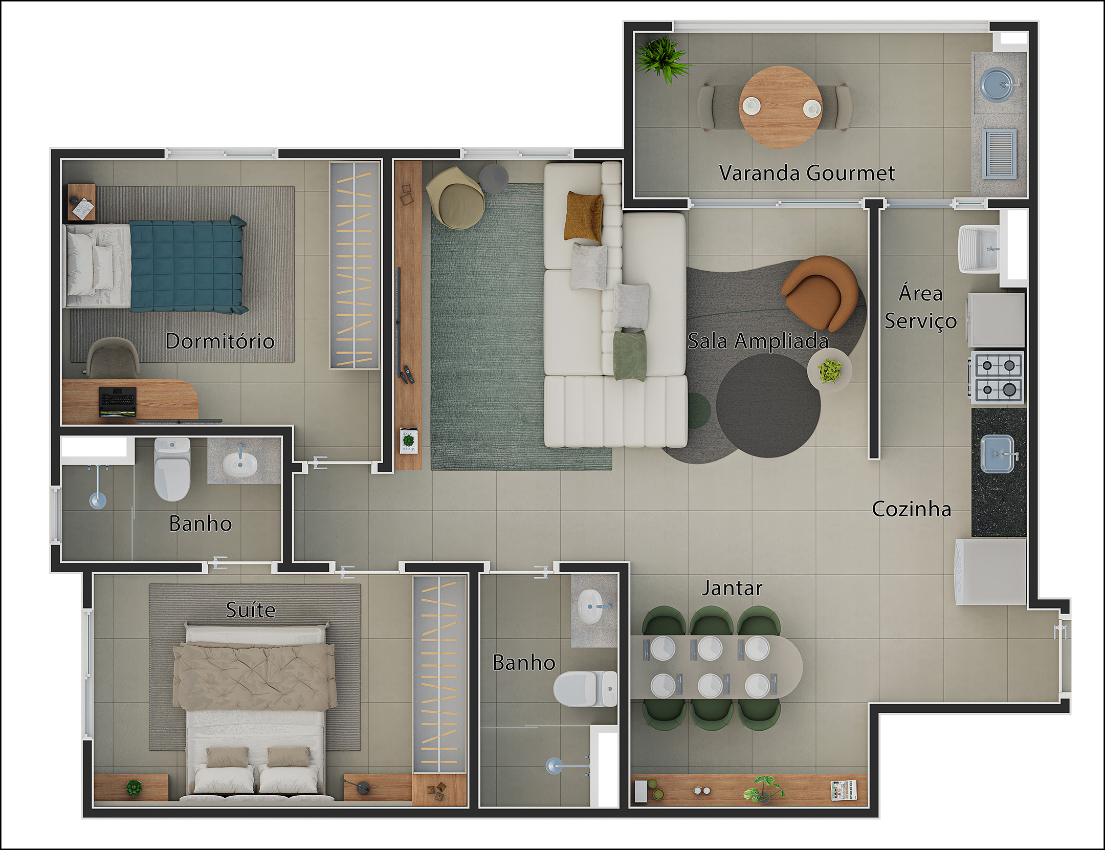 Planta do apto. de 2 dorms. (1 suíte)