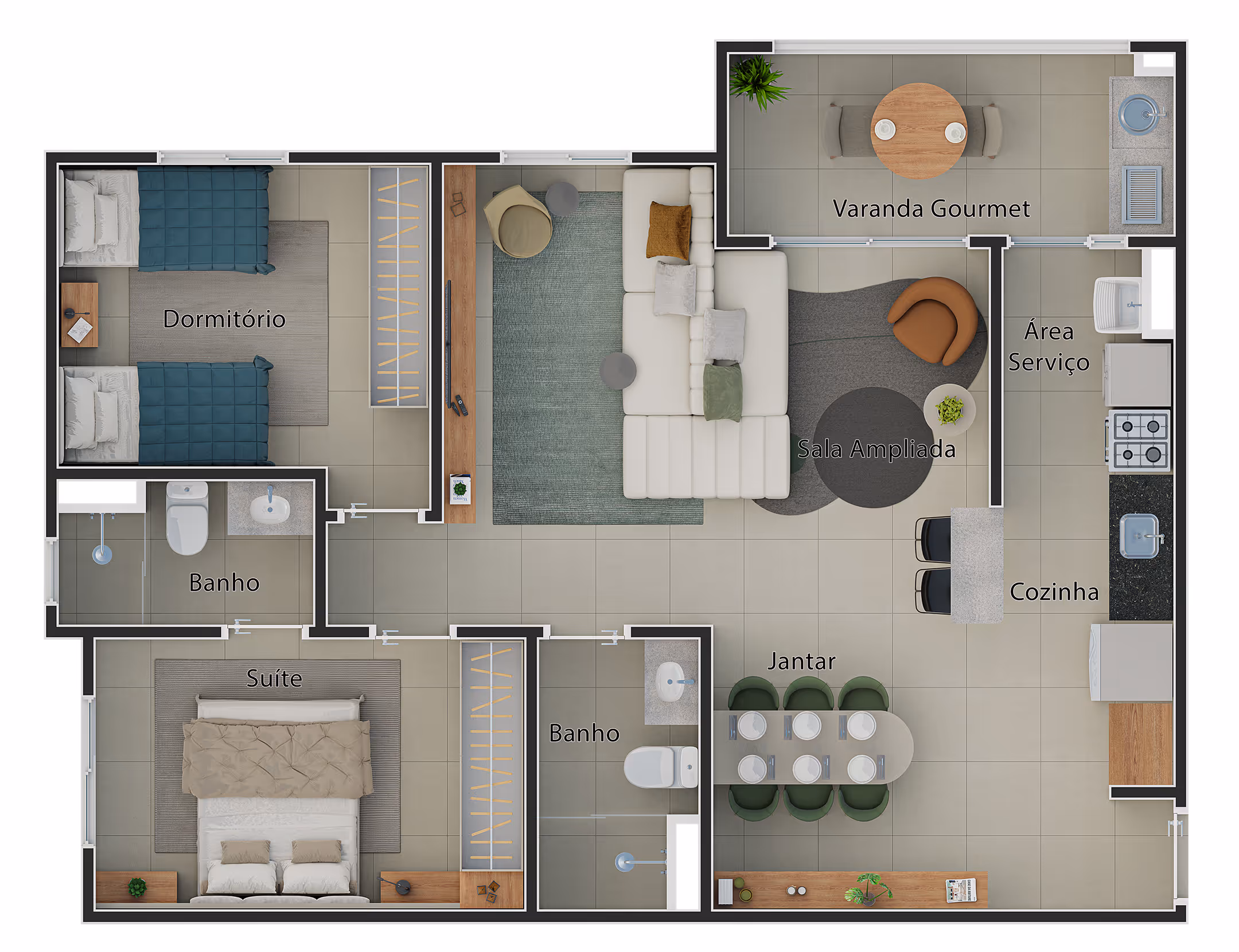 Planta do apto. de 2 dorms. (1 suíte)