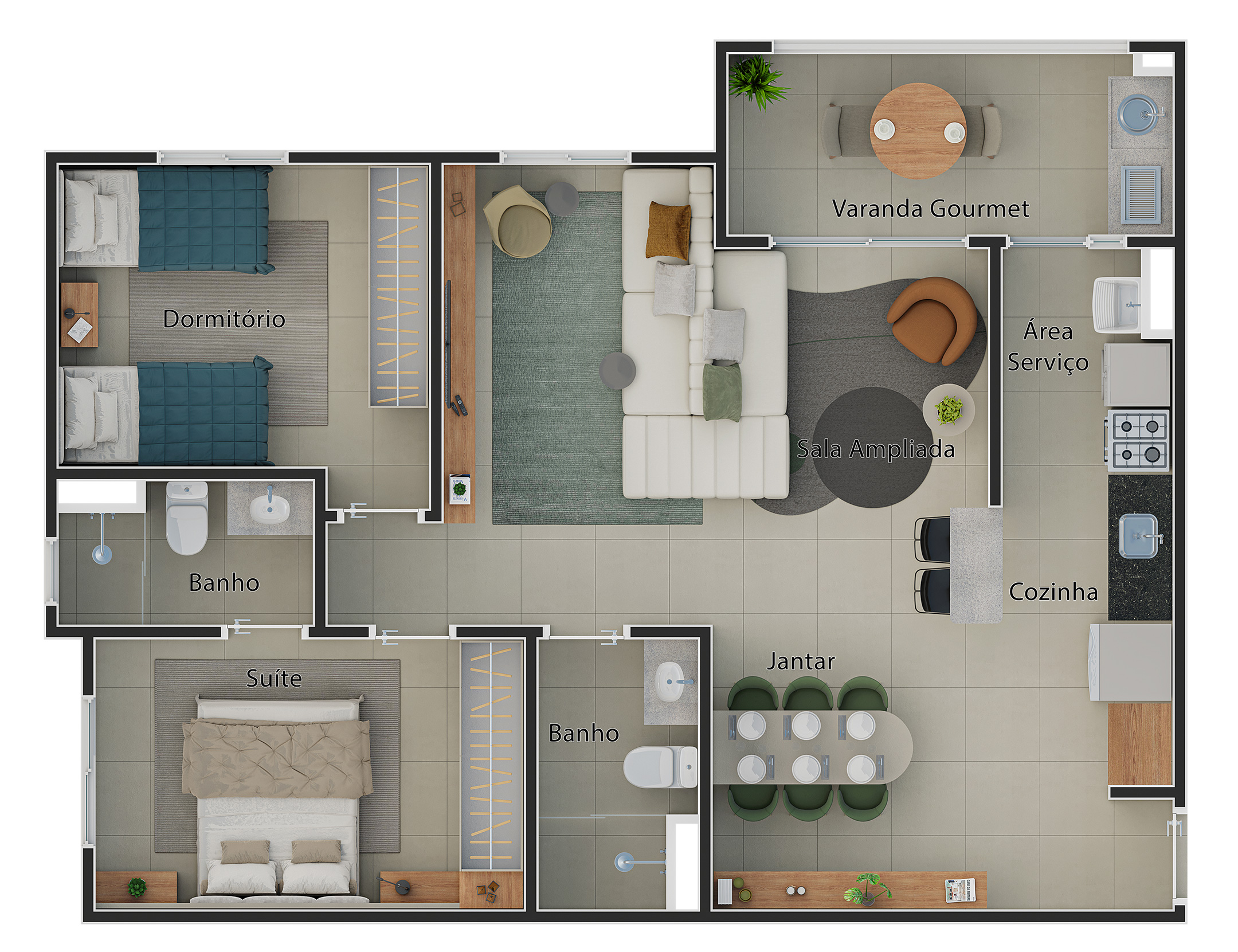 Planta do apto. de 2 dorms. (1 suíte)