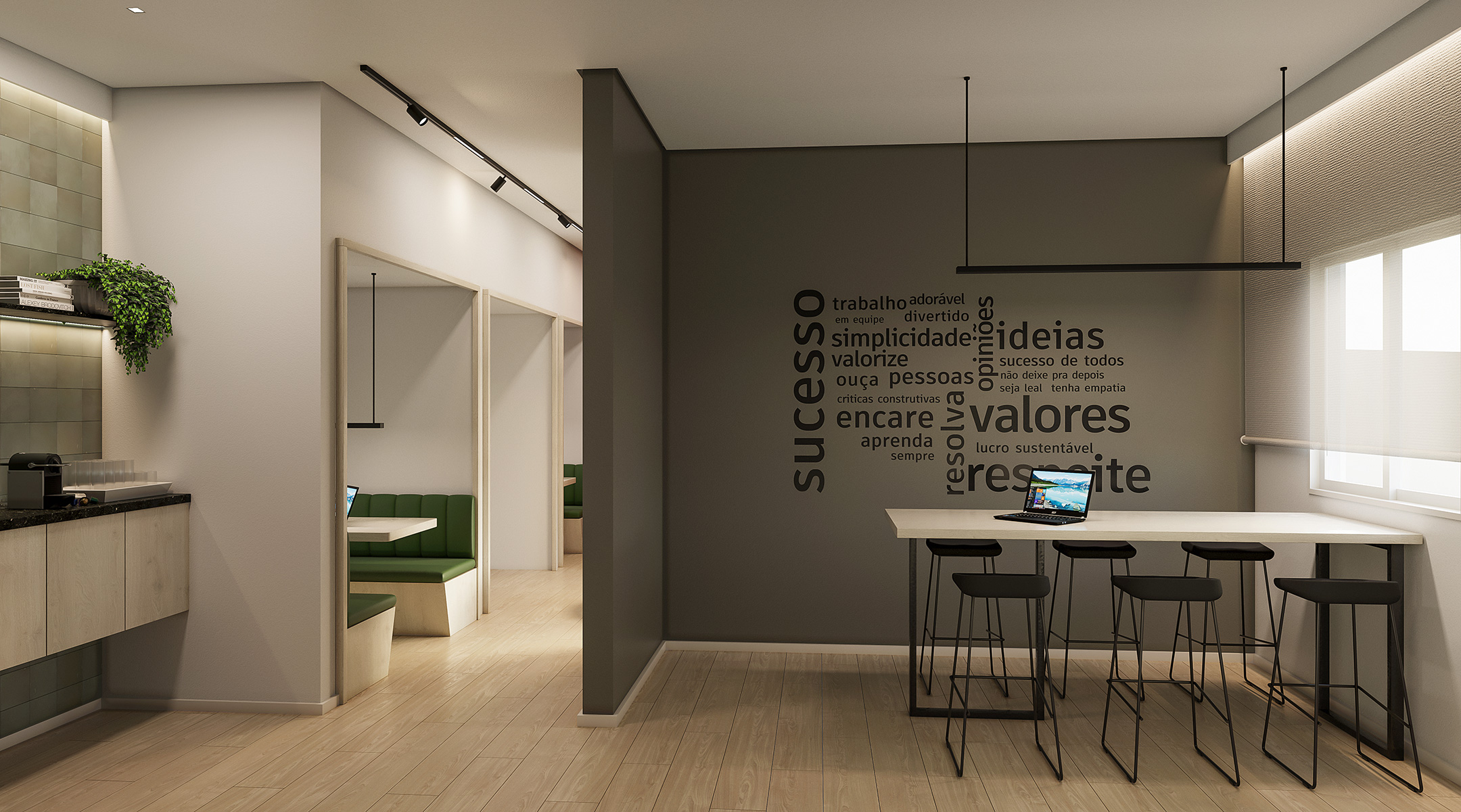 Perspectiva ilustrada do coworking