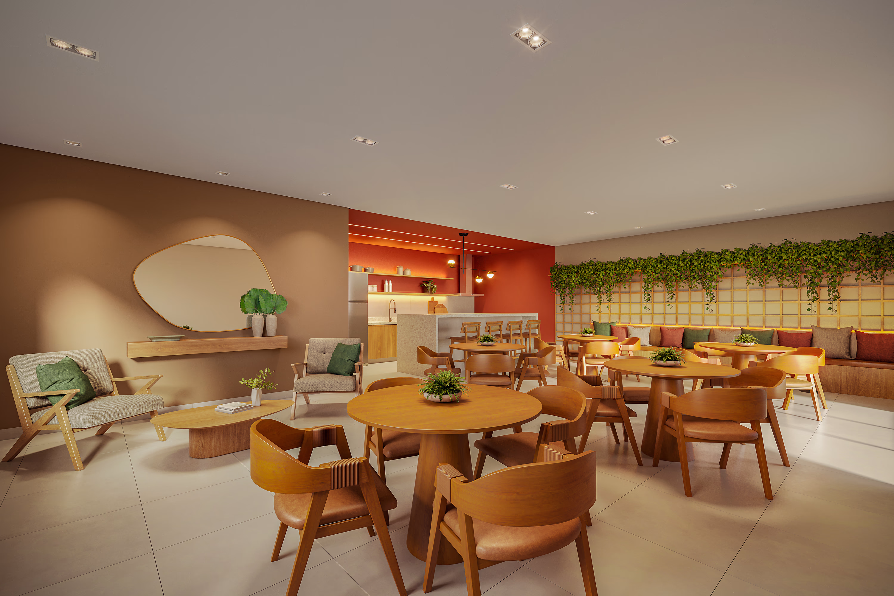 Perspectiva ilustrada do salão de festas