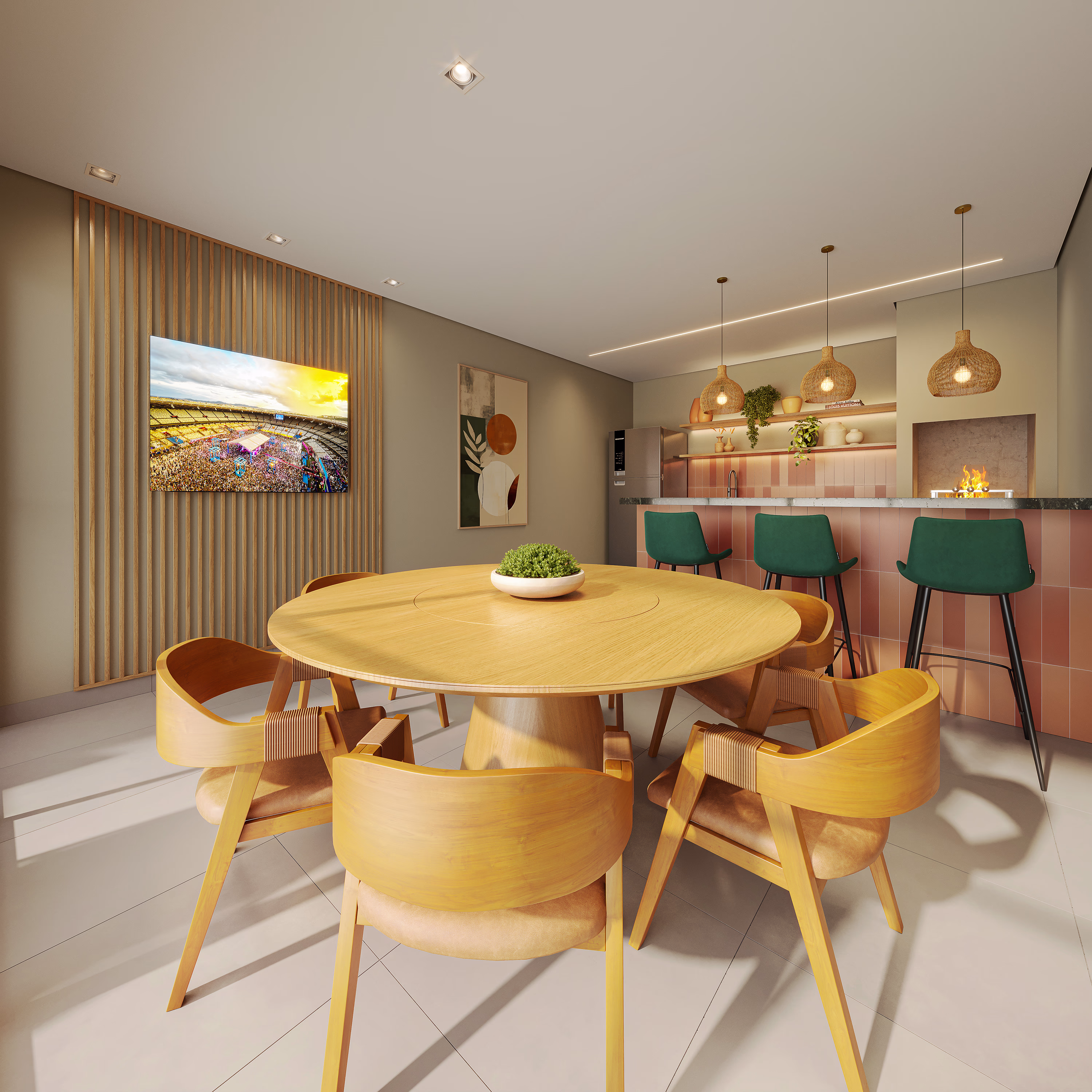 Perspectiva ilustrada da churrasqueira interna