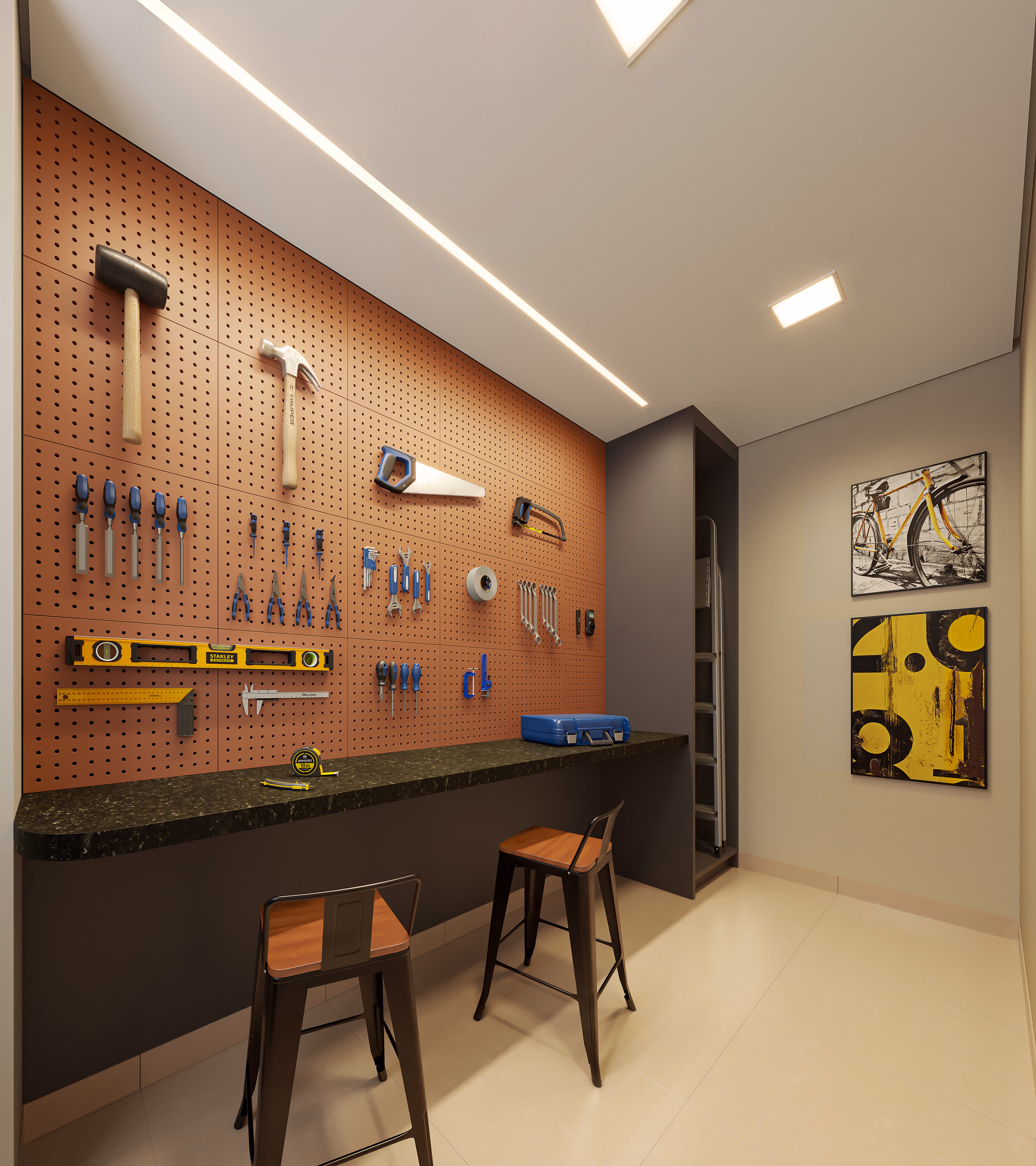 Perspectiva ilustrada da casa de ferramentas