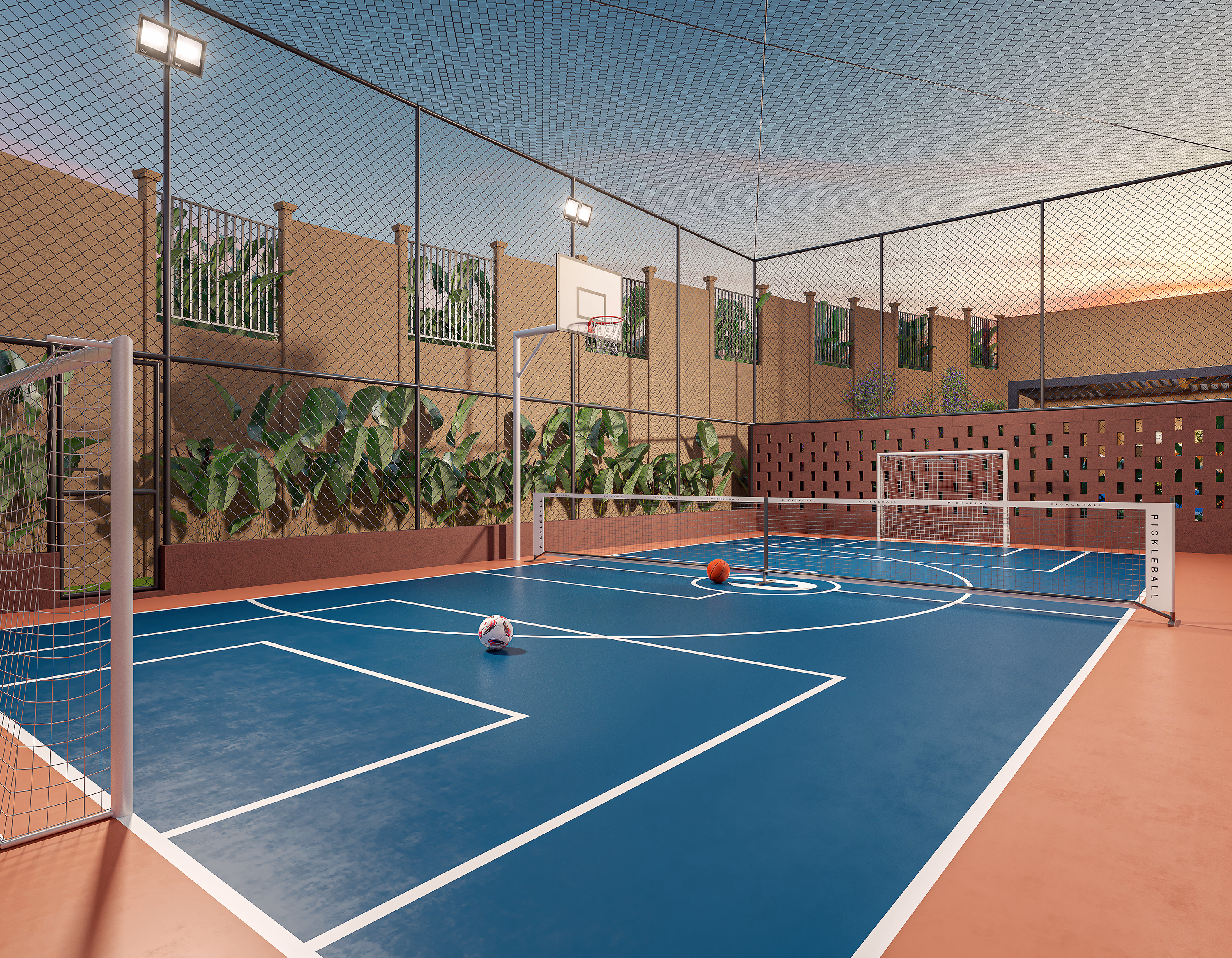 Perspectiva ilustrada da quadra poliesportiva