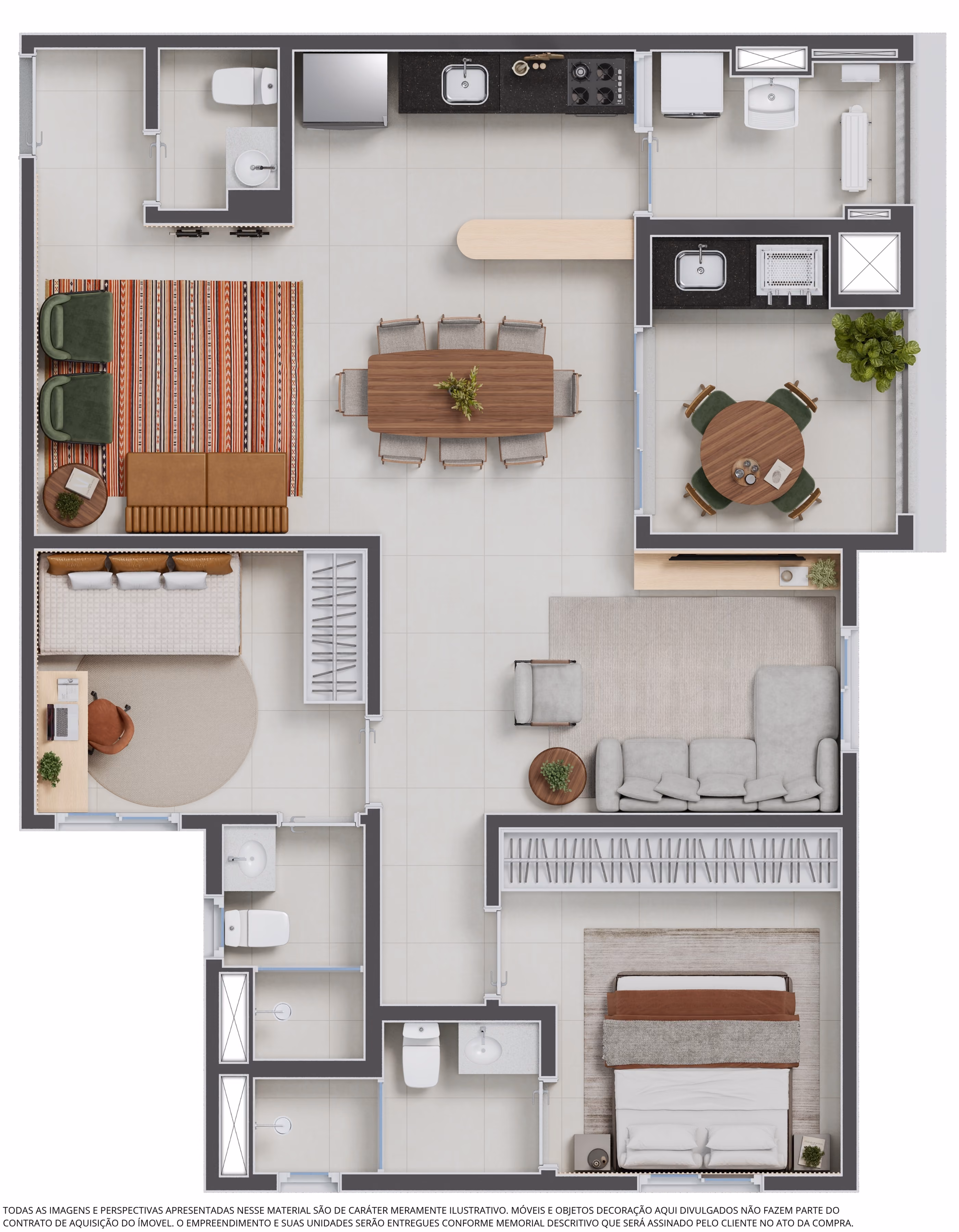 Planta de 2 suítes c/ 85,77m²