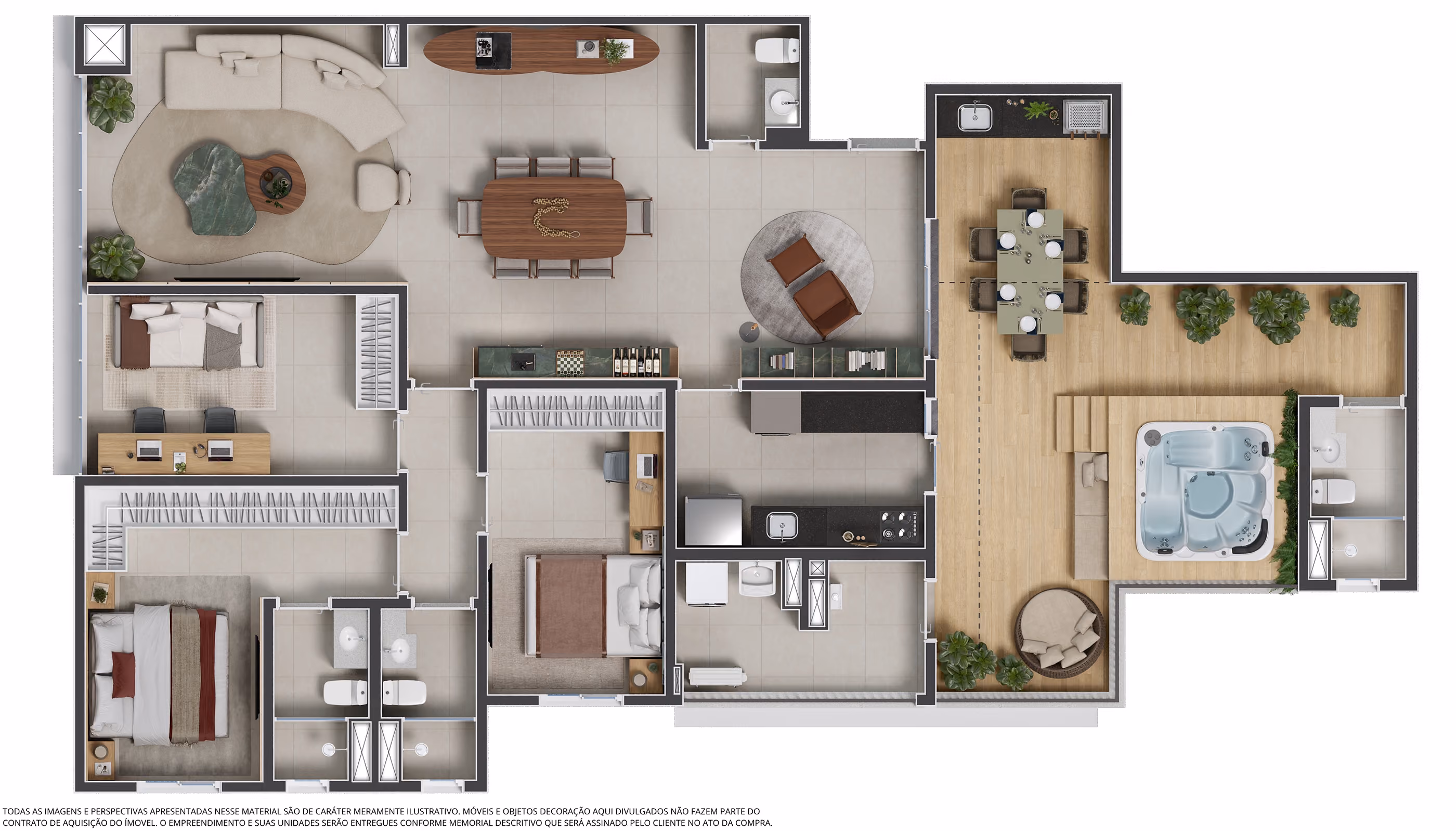 Planta penthouse de 3 dorms. (1 suíte) c/ 169,09m²